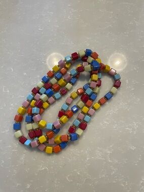 Vintage Multicolor Tile Bead Necklace - Blue, Yellow, Pink, Red, Orange, Cream